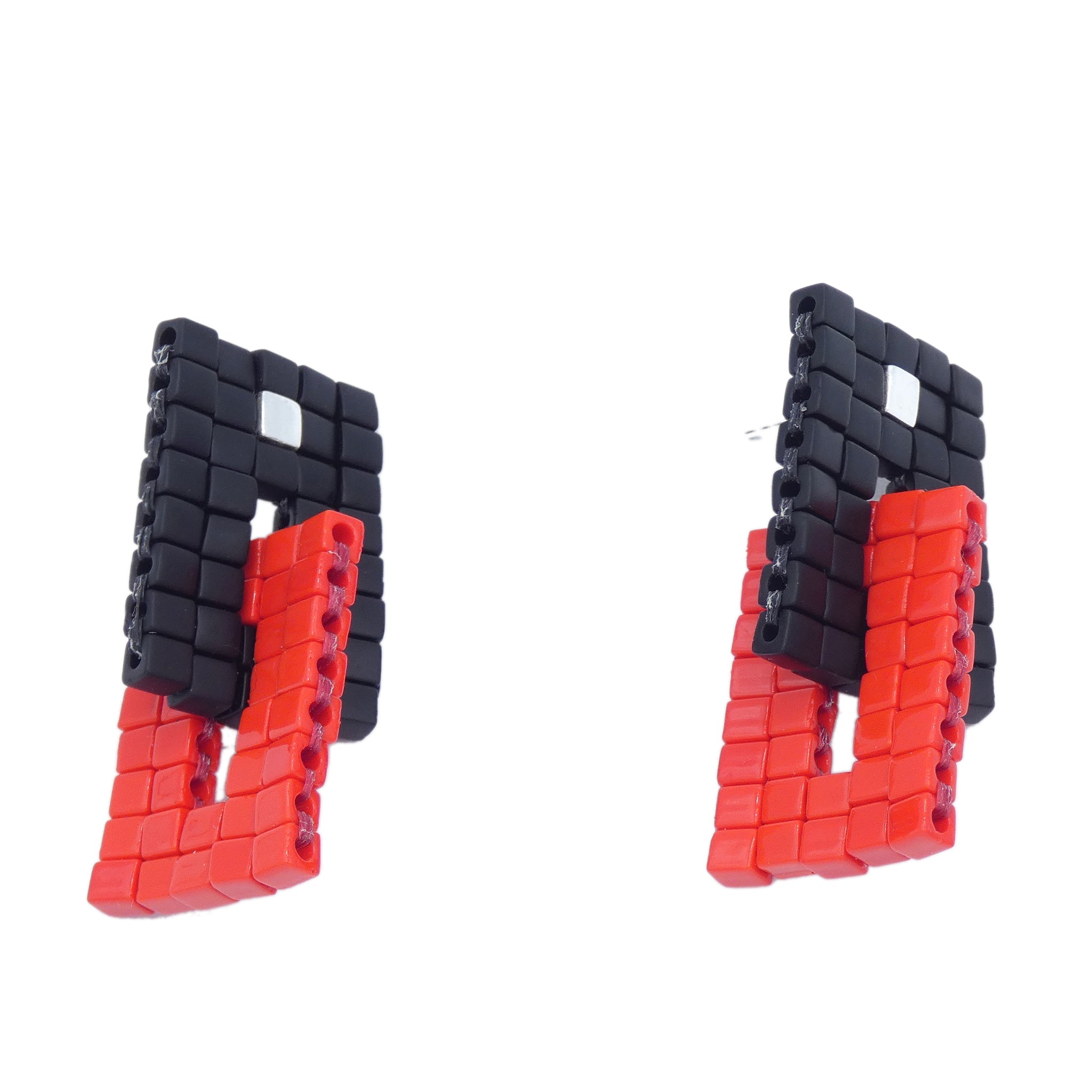 Nwene Black and Red Beaded Interlocking Earrings
